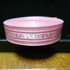 リボン　25㎜ ティアラリーフ ピンク　約10m 【切売り】