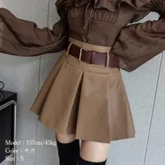 プリーツレザースカート ベルト付き 秋冬