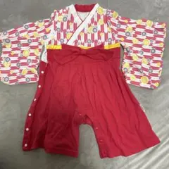 袴ロンパース　ローズストライプ柄　80cm