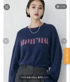 【完売品美品】【MURUA】 ラウンドロゴシャギーニット　ネイビー 長袖ニット