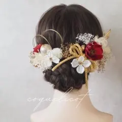 成人式 椿 髪飾り カメリア 紅白 赤／振袖 和玉 水引 ヘッドパーツ 卒業式⑪