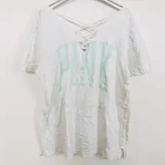 ヴィクトリアシークレット【L】Ｔシャツレースアップ Ｖネックビッグサイズ白緑綿のサムネイル
