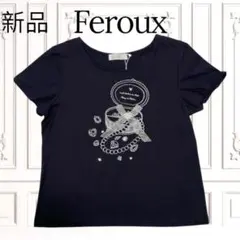 【新品タグ付】Feroux フェルゥ リボンモチーフ Tシャツ ネイビー Sのサムネイル