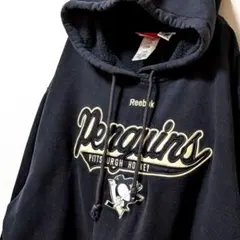 リーボックNHLピッツバーグペンギンズ刺繍スウェットパーカーブラック黒L古着