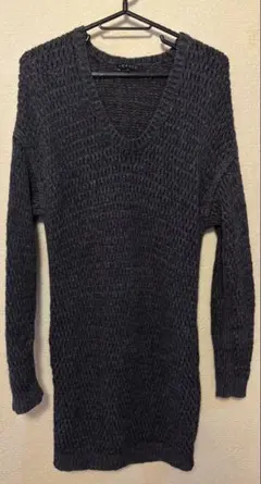 theory ダークグレー Vネック ニットワンピース ウール コットン S