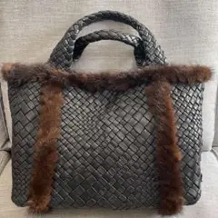 ファロルニ　ミンクファー付きトートバッグ　黒