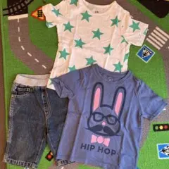 H&M 星柄Tシャツ2枚とデニムショートパンツセット 95cm