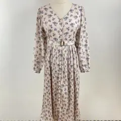 訳あり美品 NICE CLAUP ロングワンピース 花柄 プリーツ Vネック 春