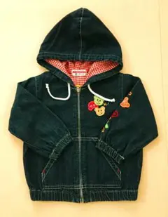 ミキハウス フード付き デニム ジャケット レトロ 刺繍 90サイズ