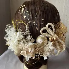 水引金箔付♡ドライフラワー髪飾り♡成人式　前撮り　和装　卒業式　結婚式　袴　振袖