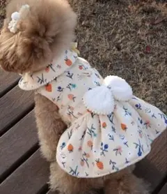 【美品】犬用　花柄ワンピース　Sサイズ　リボン付き　フリース防寒