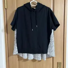 バックプリーツ パーカー ブラック 花柄