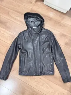 BEAMS HEART フード付き ブラックレザージャケット