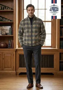 J.PRESS（ジェイプレス） フルジップ チェックフリースジャケット Lサイズ