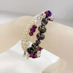 天然石ブレスレット　パール・水晶　2個有り　アームバンド
