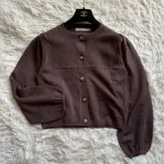 MOUSSY パフスリーブ クルーネック ニットカーディガン ブラウン F