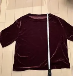 UNIQLO ベロア　ワインレッド　半袖シャツ　　レディース　XL