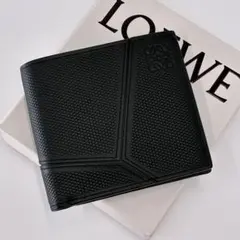 極美品/付属品付✨ロエベ 二つ折り財布 パズル エンボス レザー ブラックのサムネイル