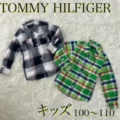 【２枚】 TOMMY HILFIGER キッズ 長袖シャツ 100 白黒　緑