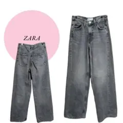 【ザラ】ZARA♡ハイウエストワイドレッグデニム♡ジーンズ【32サイズ】グレー系