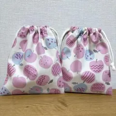 コップ巾着袋　りんご柄　２点セット