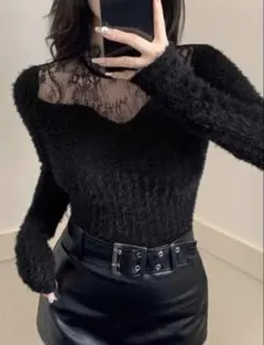 SHEIN DAZY 長袖　レースニット　ブラック