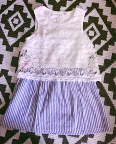 レース&ストライプドッキングワンピース　130