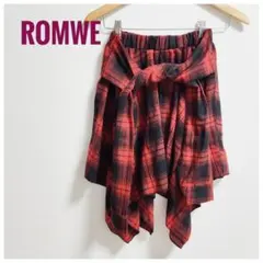 ROMWE　赤×黒チェック柄 アシンメトリースカート