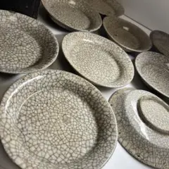 J22-4S50中国美術　清朝　清時代　哥窯　花形皿　花口盤　五枚　古物　唐物 J22-4S50中国美術 清朝 清時代 哥窯 花形皿 花口盤 五枚 古物 唐物
