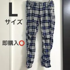【Lサイズ】ネイビー　ホワイト　チェック柄　カジュアルパンツ　ズボン　スキニー