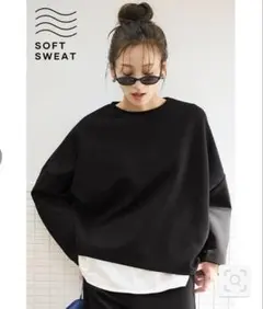 coca新品ソフトスウェットオーバーサイズトップス 【西山茉希着用】ブラック M