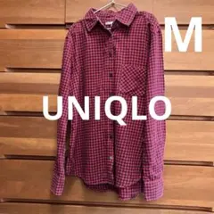 UNIQLO 赤紺ギンガムチェック長袖シャツ ユニクロ