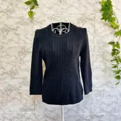 【e66】【ストラディバリウス】ブラック ケーブル編み 長袖ニット 【L】　良品