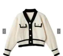 ダイヤ柄編み配色Vネックニットカーディガン[at1649]