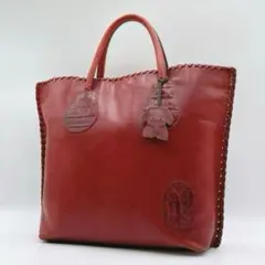 美品 IBIZA 水牛 クロコ A4 トートバッグ かがり縫い レッド系f337のサムネイル