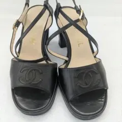 シャネル CHANEL サンダル レザー ブラック ストラップ オープンテゥーのサムネイル
