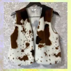 しまむらRIVET カウ柄 フェイクファーベスト ブラウン系 おしゃれ アウター