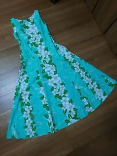 フラワープリント マキシドレス ターコイズブルー