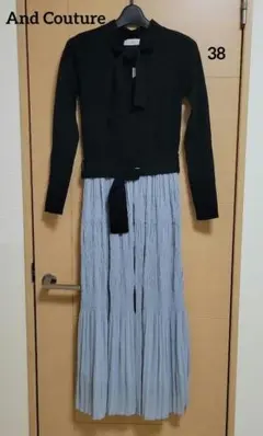 ♥未使用♥タグ付♥美品♥【And Couture 】38 ブラック×ブルーワンピ
