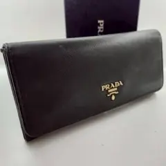 極美品 PRADA プラダ 長財布 折財布 カードケース付 ロゴ レザー