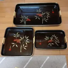 漆器風 花と葉のトレーセット 3点