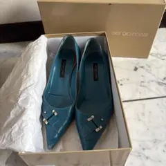 (中古)sergio rossi 青 ポインテッドトゥパンプス