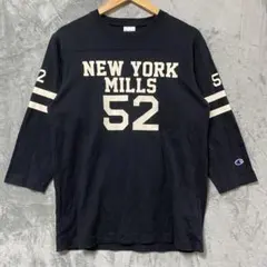 【L1365】Champion 七分袖 フットボールTシャツ サイズL ブラックのサムネイル