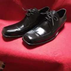 腰*痛様 美品！黒のスクエアトゥレースアップシューズ革靴！自宅保管品ビジネス25