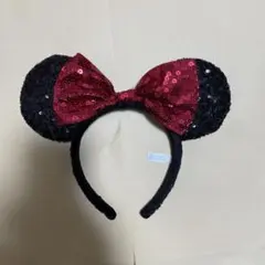 ミッキー耳カチューシャ 黒と赤 スパンコール