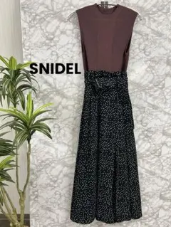 SNIDEL✨スナイデル✨ブラウン×水玉ワンピース ウエストリボン付◎