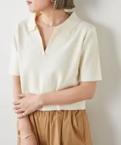 【美品】Omekashi オメカシ　強撚衿付きニット　半袖　シャツ　ブラウスのサムネイル