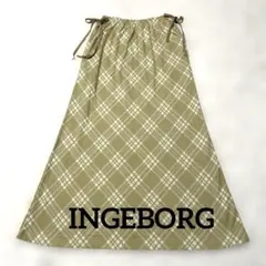 インゲボルグ　　チェック柄　ウエストリボン　フレアーロングスカート