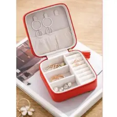 ジュエリーボックス アクセサリーケース レッド PUレザー 高級感 コンパクト