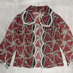 昭和レトロ 日本製 ヴィンテージ クラシカル 刺繍 シアー ジャケット 赤 Mのサムネイル
